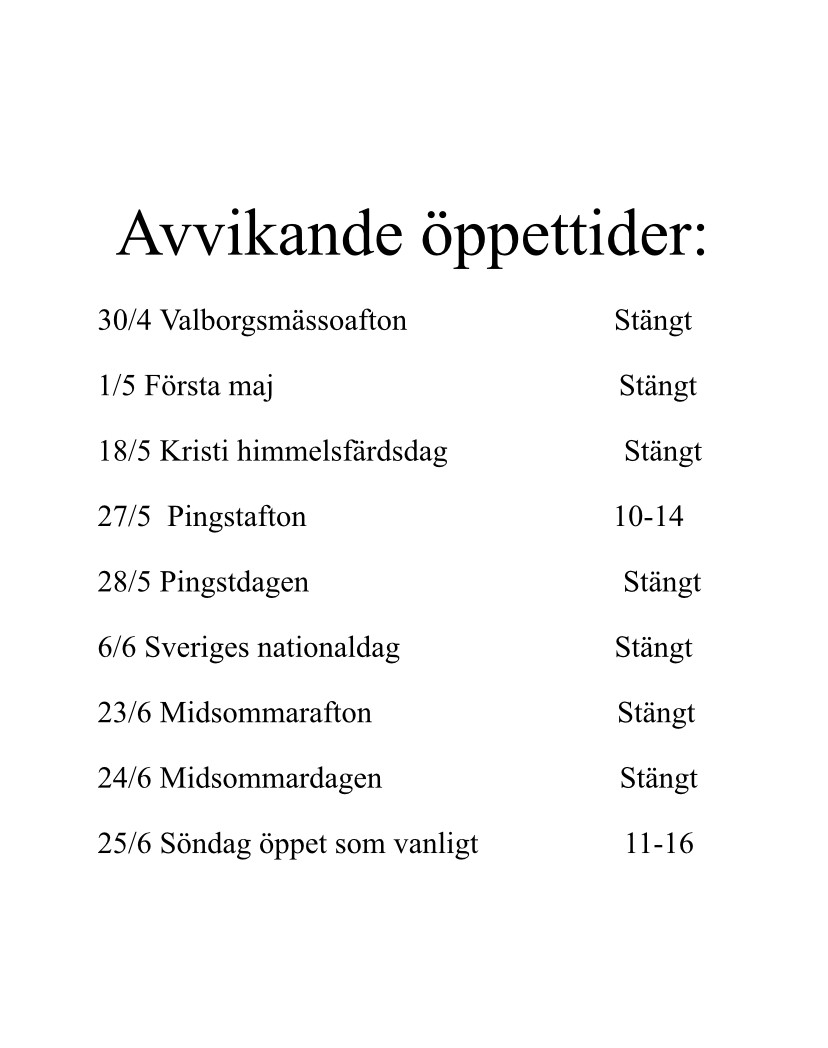 Avvikande öppettider